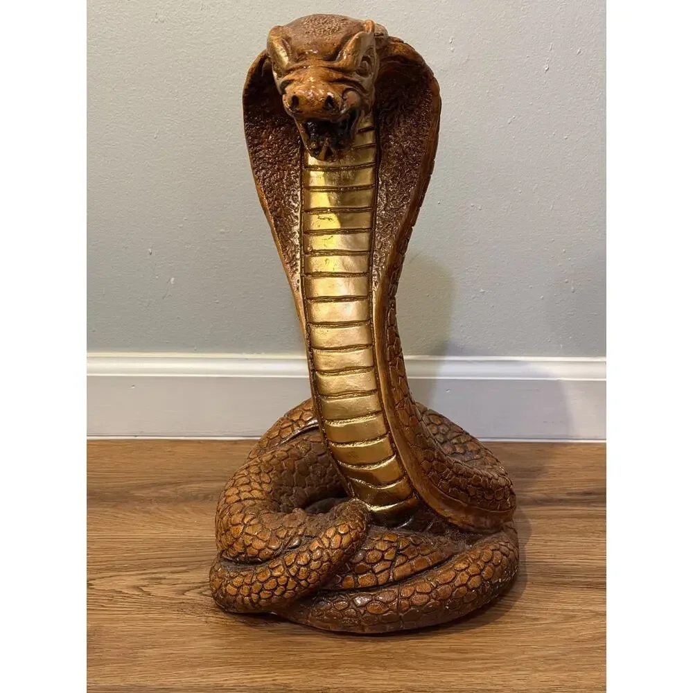 🐍 Vintage Chalkware Cobra Snake Statue 17” Large Brown Gold Figure Decor